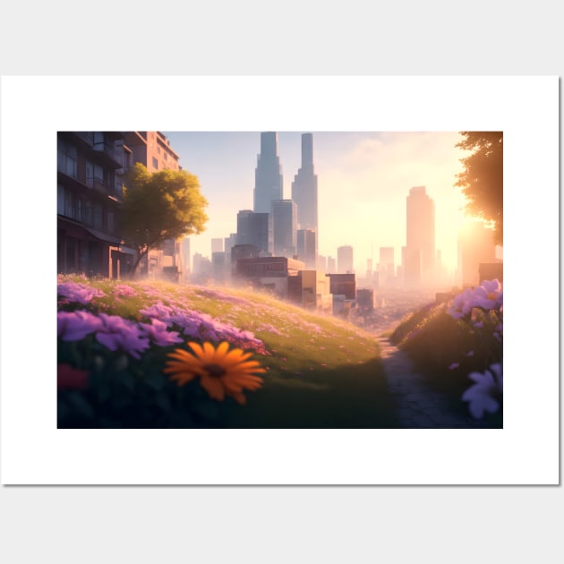 City street with beautiful flowers Wall Art by WODEXZ